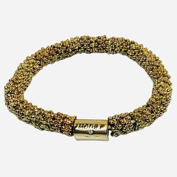 Vintage Monet Gold Tone Tube Beaded Roll On Stretch Bracelet Size 7" - Picture 1 of 6